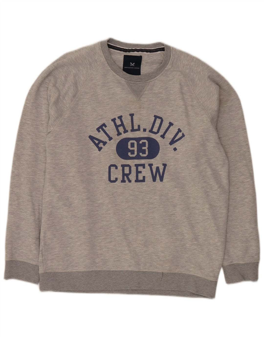 Crew Clothing Mens moletom gráfico jumper grande algodão manchado cinza
