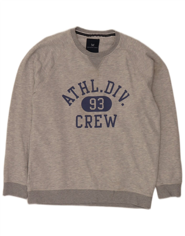 Crew Clothing Mens moletom gráfico jumper grande algodão manchado cinza