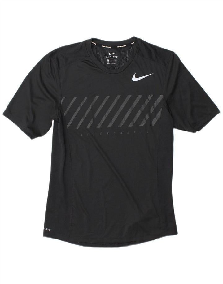Camiseta Nike Masculina Dri Fit Running Top Pequena Listrada Preta Poliéster