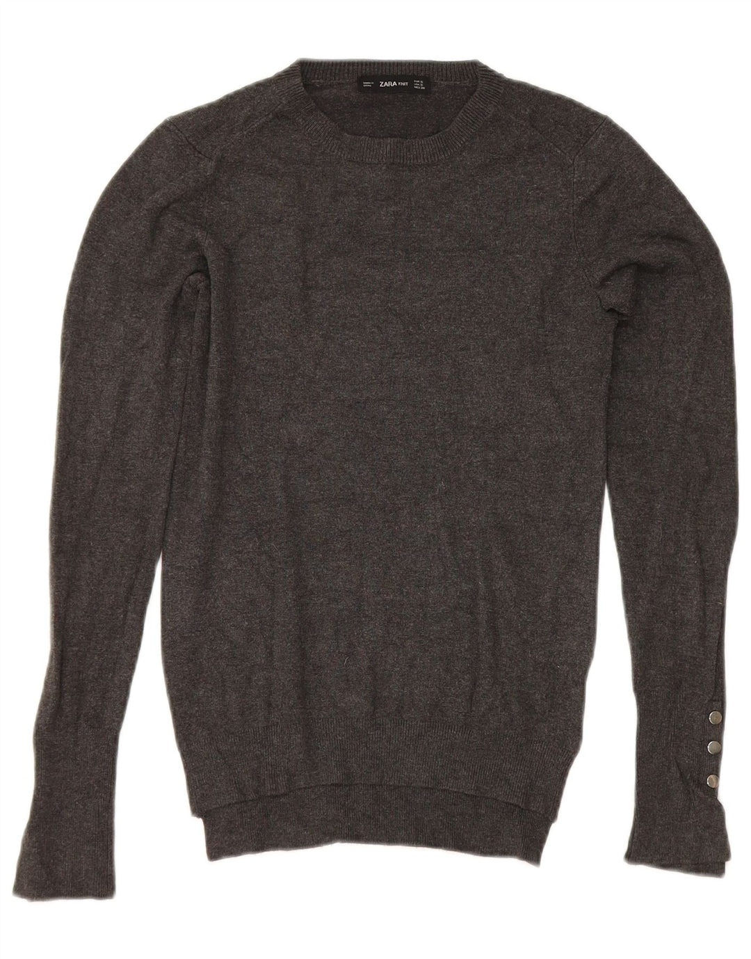 Suéter feminino Zara com gola redonda, Reino Unido 8, pequeno, cinza