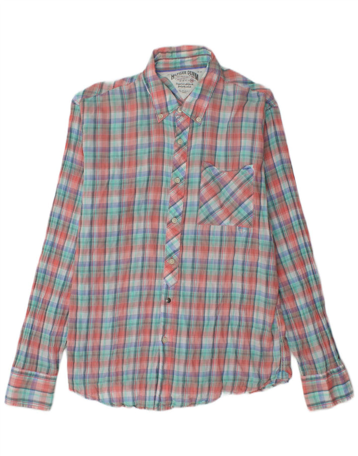 Camisa masculina Tommy Hilfiger grande xadrez multicolorida de algodão