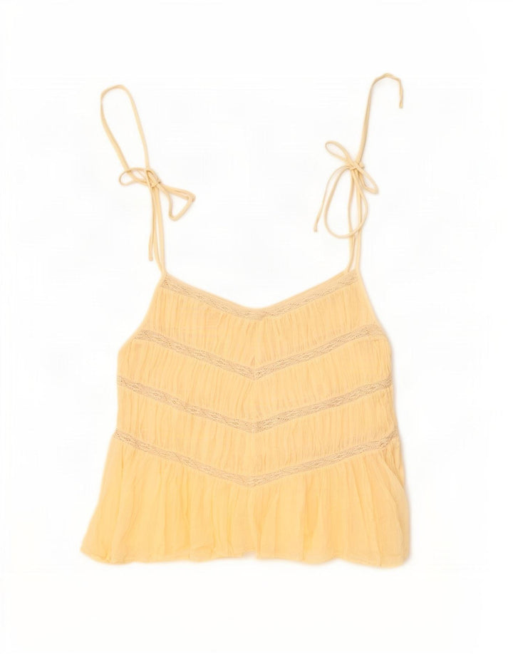 Zara Womens Cami Top UK 12 Algodão Bege Médio