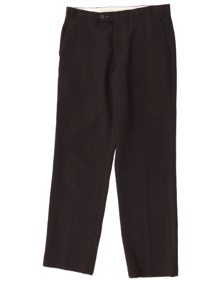 Calça masculina de terno reto Marks & Spencer W32 L31 poliéster preto