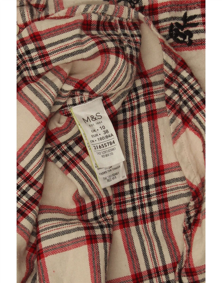 Camisa feminina de flanela grande Marks & Spencer UK 10 pequena xadrez bege