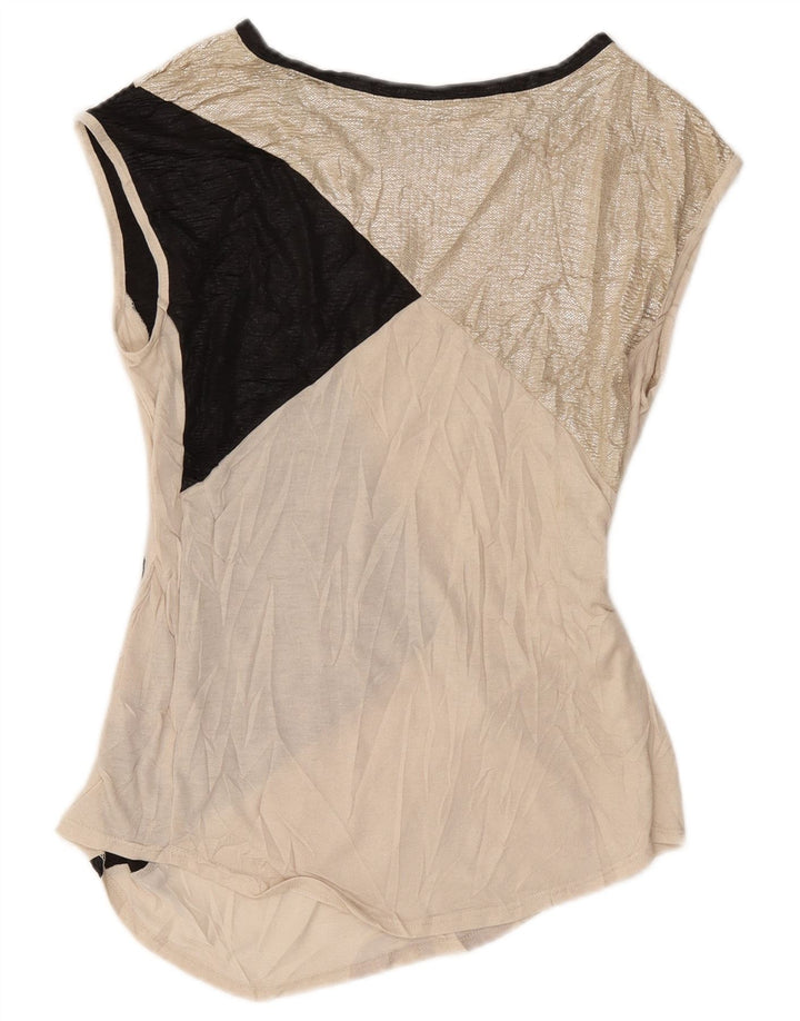 Blusa feminina Oasis sem mangas oversized UK 10 pequeno bloco colorido dourado