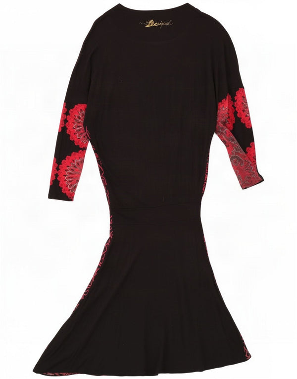 Vestido feminino Desigual manga comprida linha A UK 14 médio preto floral viscose