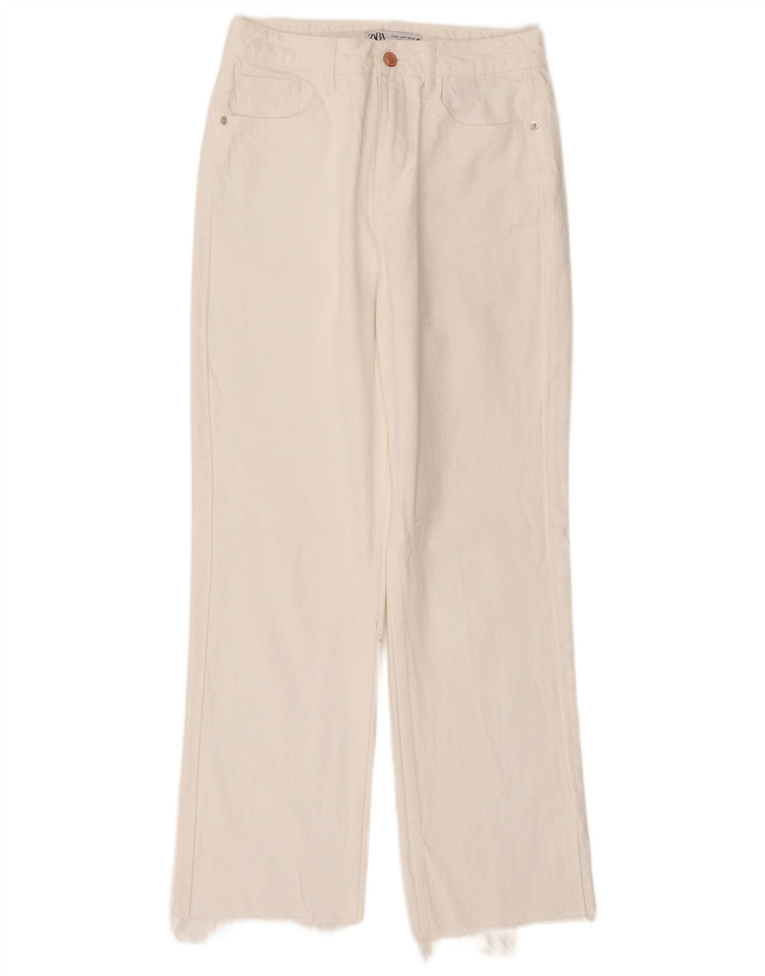 Calça jeans reta feminina Zara EU 38 pequena W28 L28 algodão branco