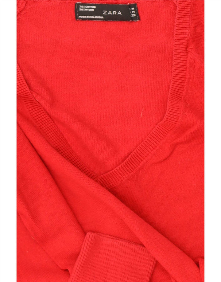 Suéter feminino Zara com decote em V UK 12 vermelho médio