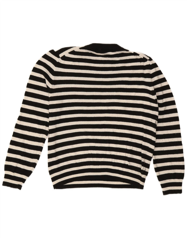 Zara Suéter feminino com gola redonda e gola redonda, poliamida listrada preta média UK 14