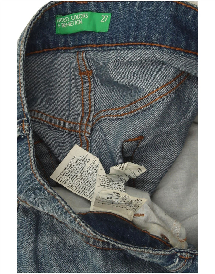 Shorts jeans feminino desgastado BENETTON W27 pequeno algodão azul