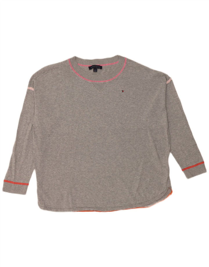 Tommy Hilfiger Suéter feminino oversized com gola redonda Reino Unido 16 grande cinza