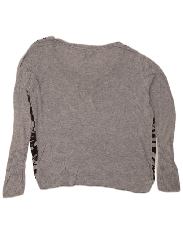 Suéter feminino MOSSIMO com gola canoa e gola redonda Reino Unido 16/18 grande cinza floral