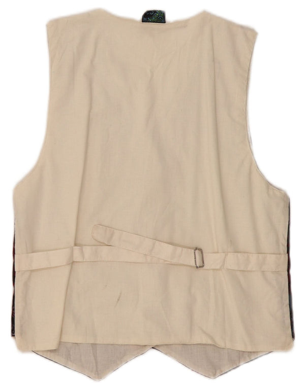 Colete feminino vintage Reino Unido 12 algodão floral médio Borgonha
