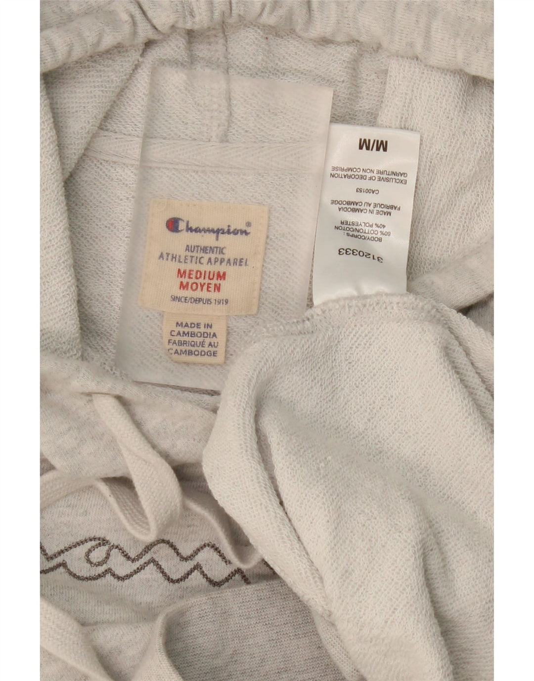 CHAMPION Womens Graphic Hoodie Jumper UK 14 Medium Grey Cotton Vintage Champion and Second-Hand Champion from Messina Hembry 