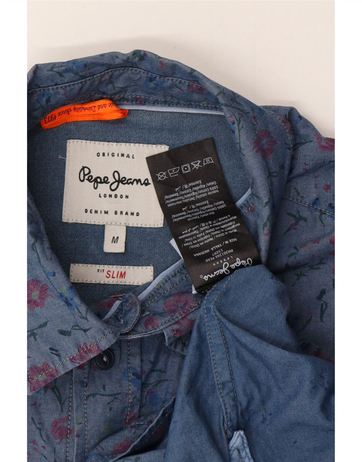 Camisa slim masculina PEPE JEANS algodão floral azul médio
