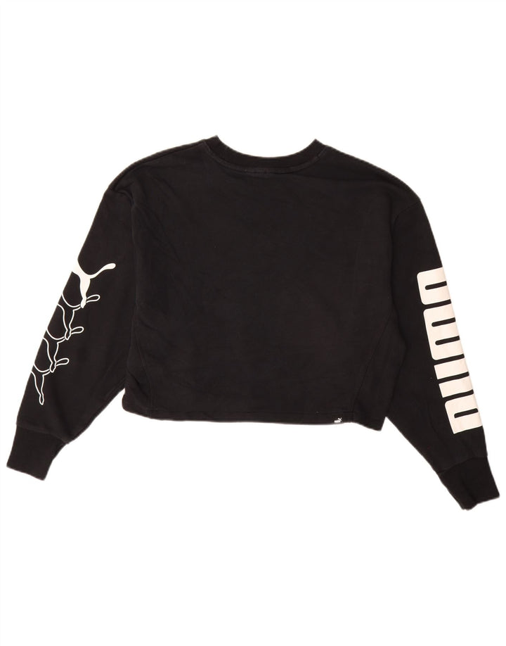 Suéter feminino PUMA com estampa oversized cropped UK 10 pequeno preto