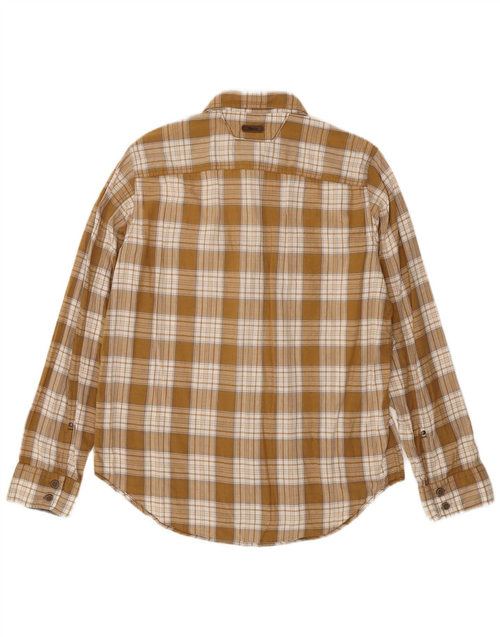 MARLBORO CLASSICS Camisa masculina de flanela de ajuste regular, algodão xadrez bege médio