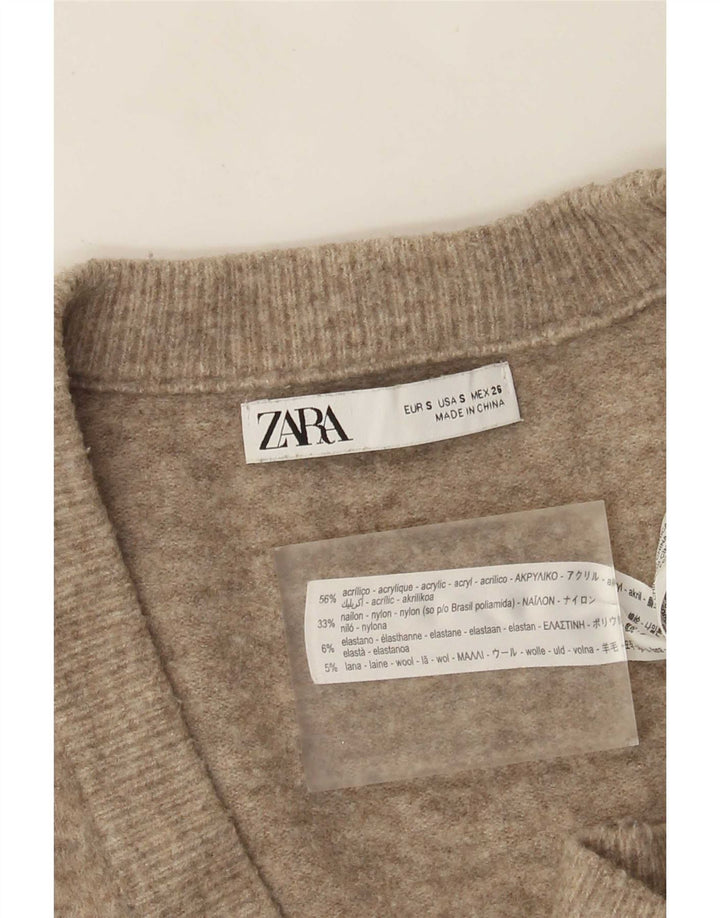 Zara Suéter feminino oversized com decote em V Reino Unido 10 pequeno bege manchado