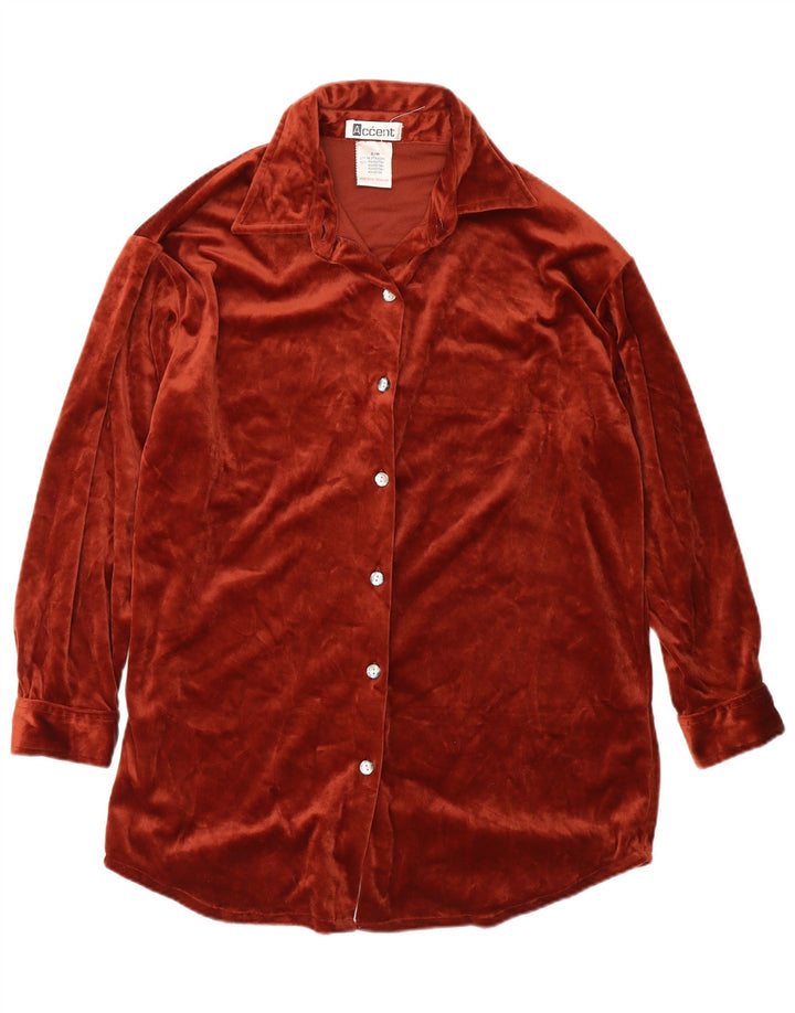 Vestido de camisa desproporcionado das mulheres do vintage poliéster marrom pequeno Reino Unido 10