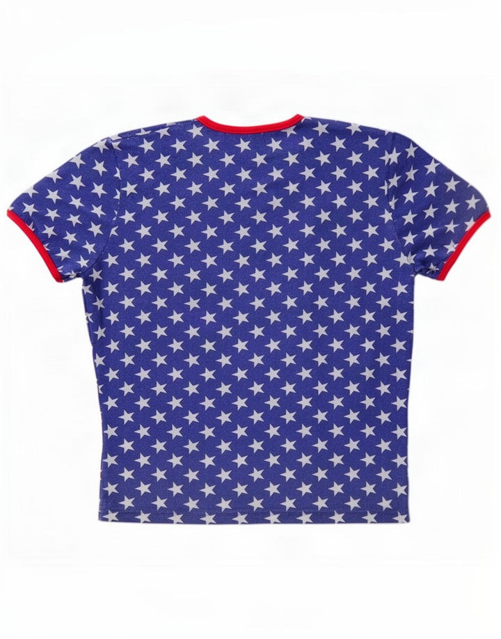 Camiseta feminina com padrão abstrato Gas Top UK 14 algodão azul médio
