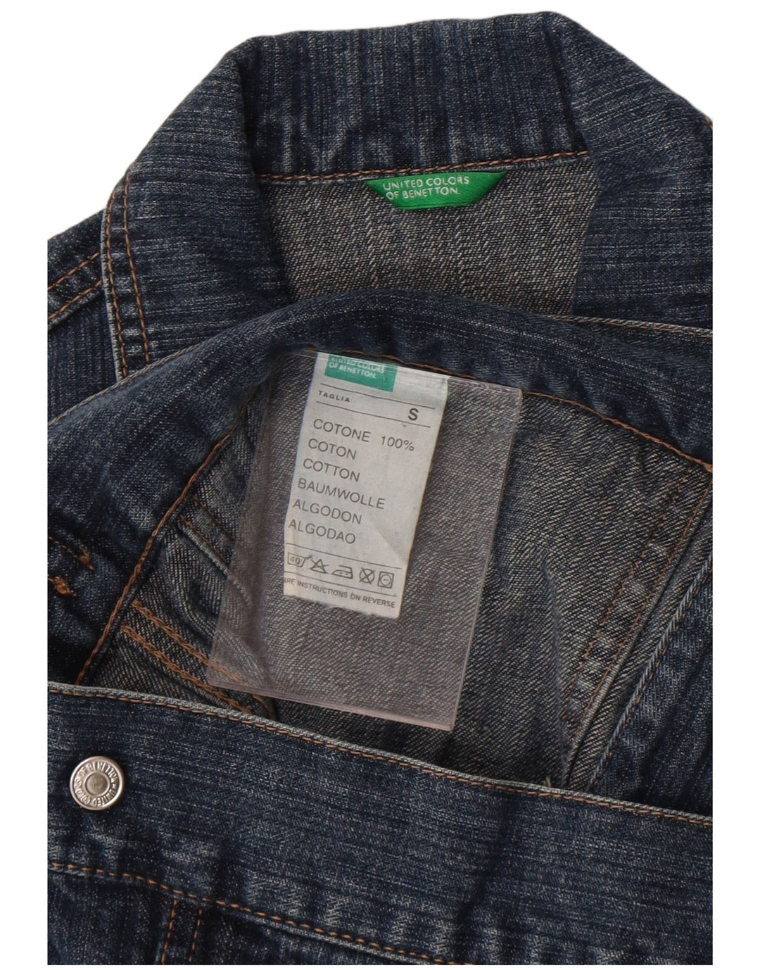 Jaqueta jeans feminina Benetton UK 10 pequeno algodão azul