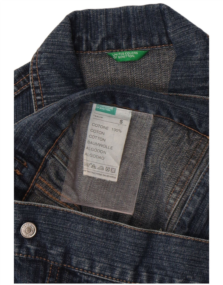 Jaqueta jeans feminina Benetton UK 10 pequeno algodão azul