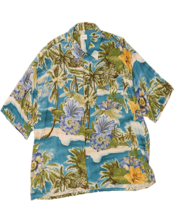 CANDA Camisa masculina gráfica de manga curta XL azul floral viscose havaiana