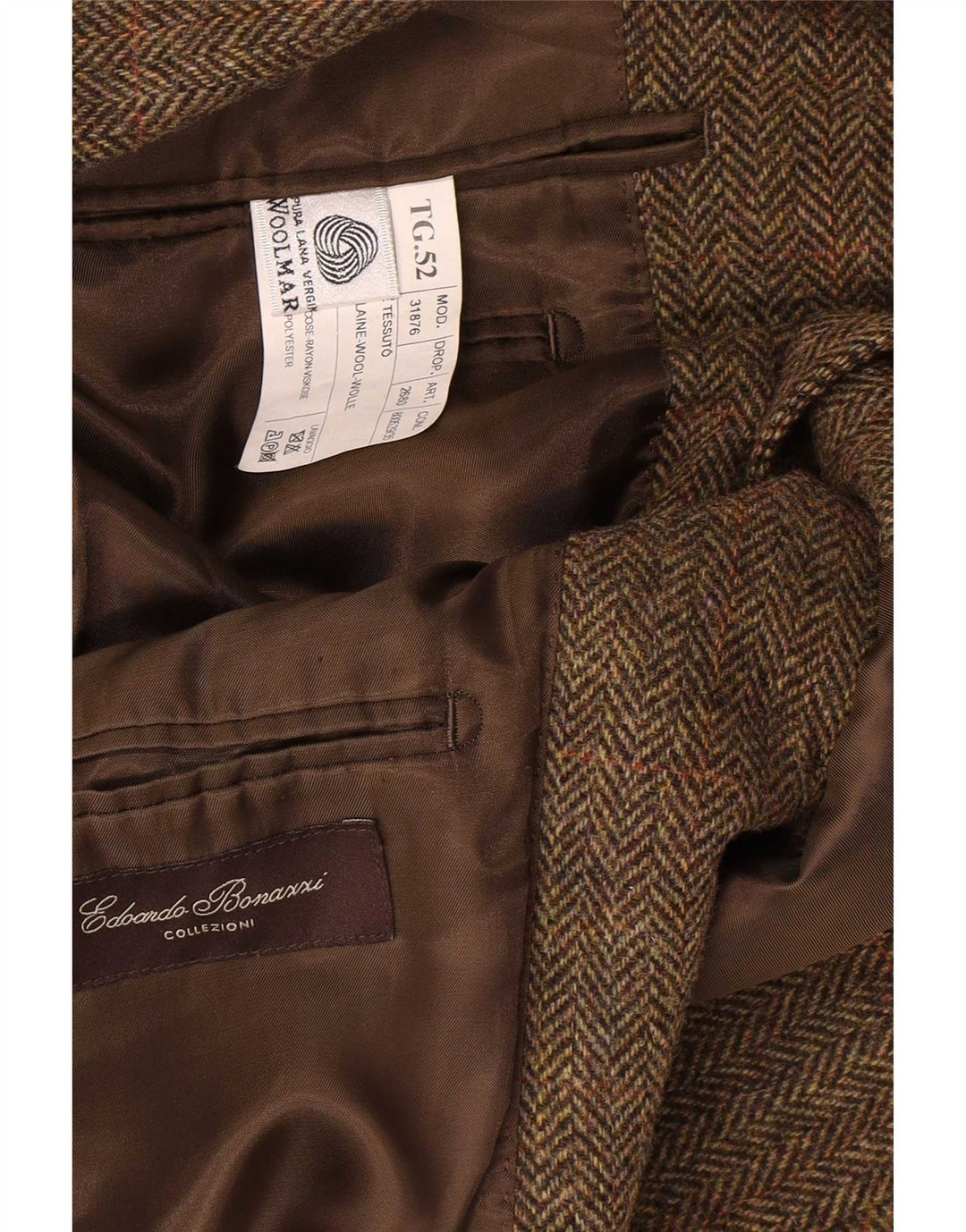 Jaqueta blazer masculina vintage com 3 botões IT 52 XL cáqui lã espinha de peixe