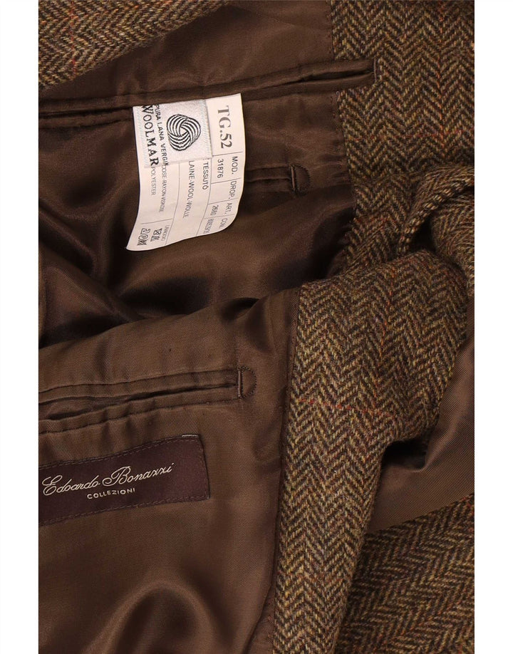 Jaqueta blazer masculina vintage com 3 botões IT 52 XL cáqui lã espinha de peixe