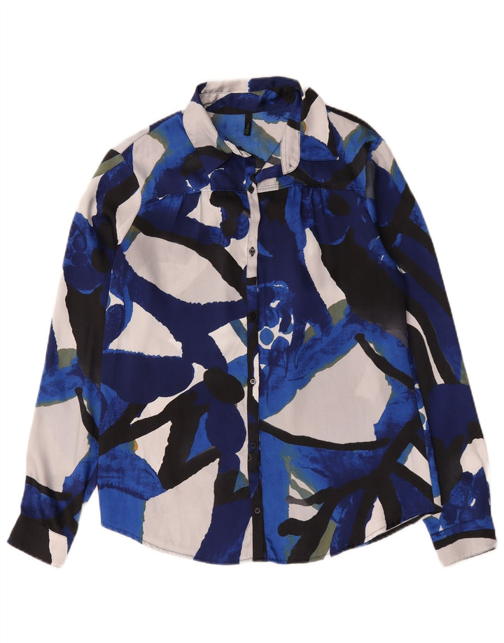 Blusa feminina Benetton com estampa abstrata Reino Unido 14 poliéster azul médio