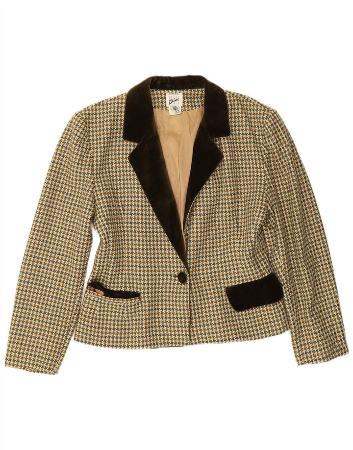 Jaqueta blazer feminina vintage com 1 botão UE 38 médio bege houndstooth