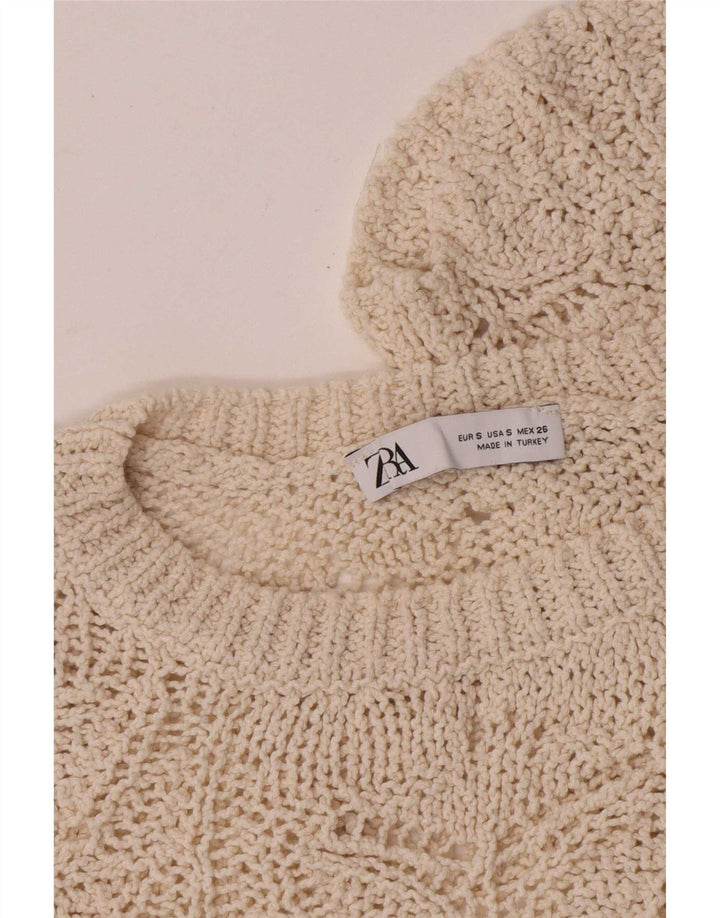 Zara Womens Oversized Crochet Crop Top Reino Unido 10 Pequeno Bege