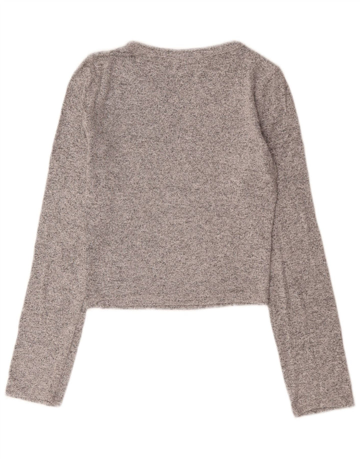 Zara Womens Crop Top Manga Longa Reino Unido 8 Pequeno Viscose Cinza