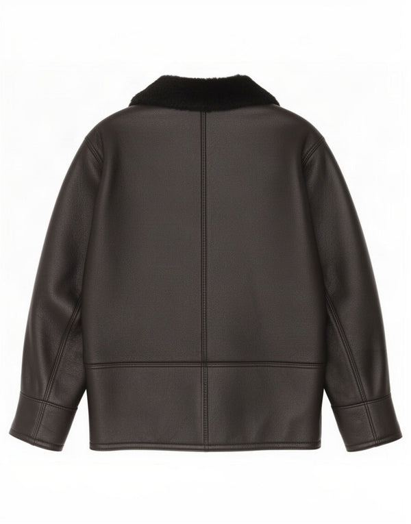 Jaqueta vintage feminina de peito duplo shearling UK 18 XL preta