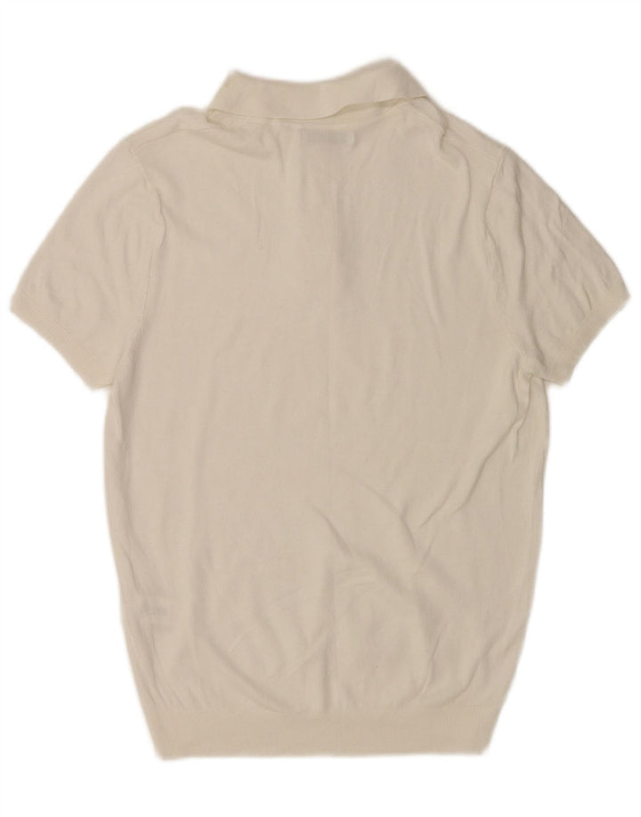 Zara Suéter masculino de manga curta com gola polo e viscose branca média