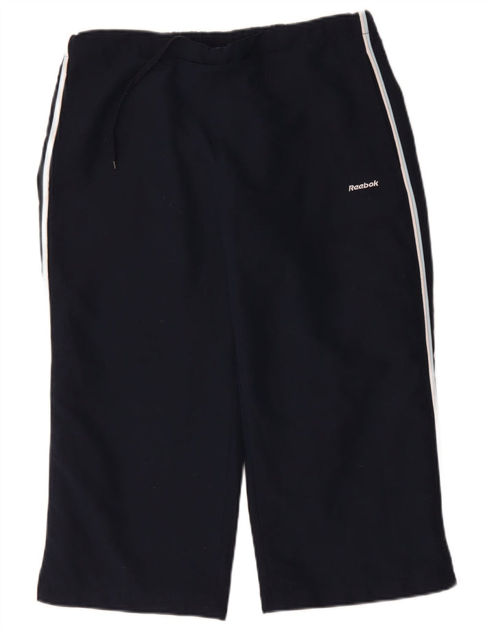 Reebok Womens Capri Calças de treino UK 12 Médio Azul Marinho Poliéster
