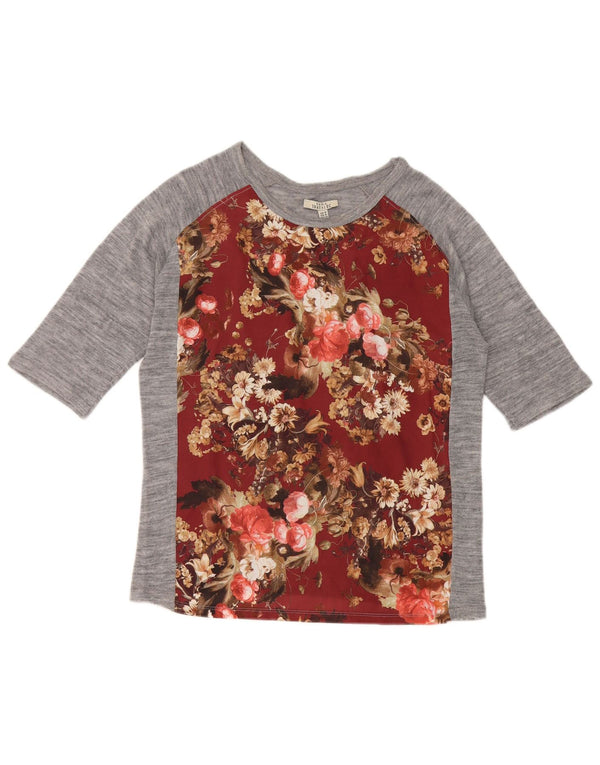 Zara Womens Trafaluc Top manga 3/4 Reino Unido 12 cinza médio floral