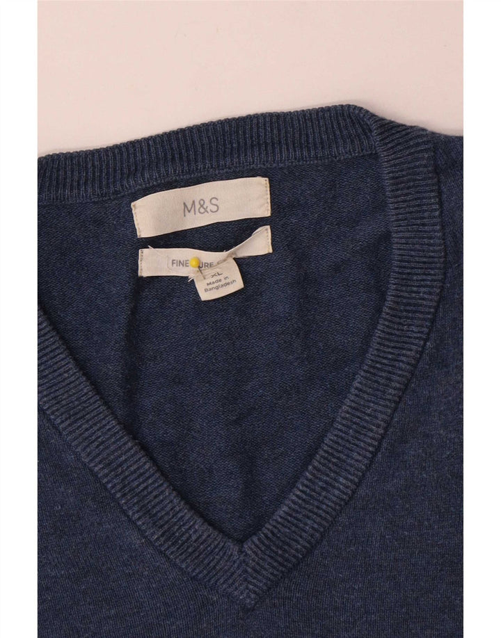 Suéter masculino Marks & Spencer com decote em V XL azul algodão