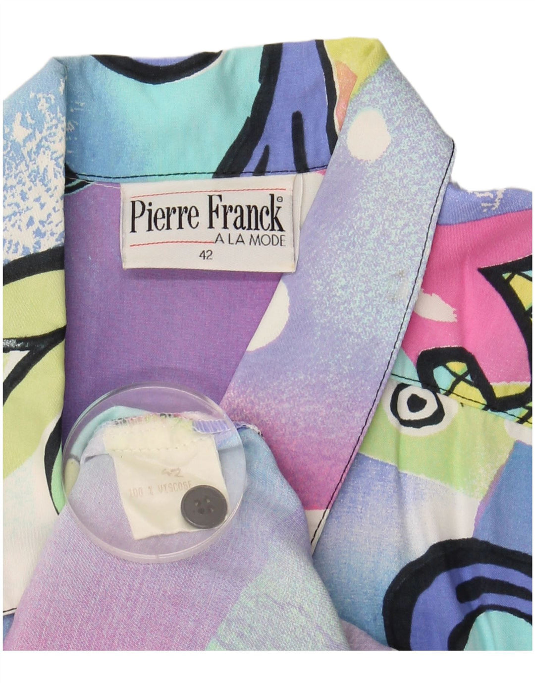 Blusa feminina VINTAGE com estampa abstrata EU 42 grande multicolorida