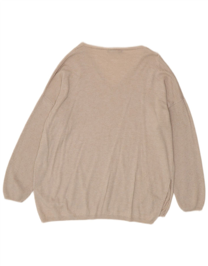 Suéter feminino Marks & Spencer grande com decote em V Reino Unido 14 grande bege