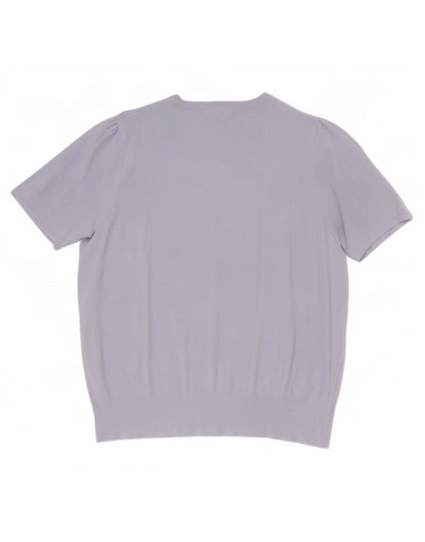 Suéter cardigã feminino de manga curta Marks & Spencer UK 18 XL azul viscose