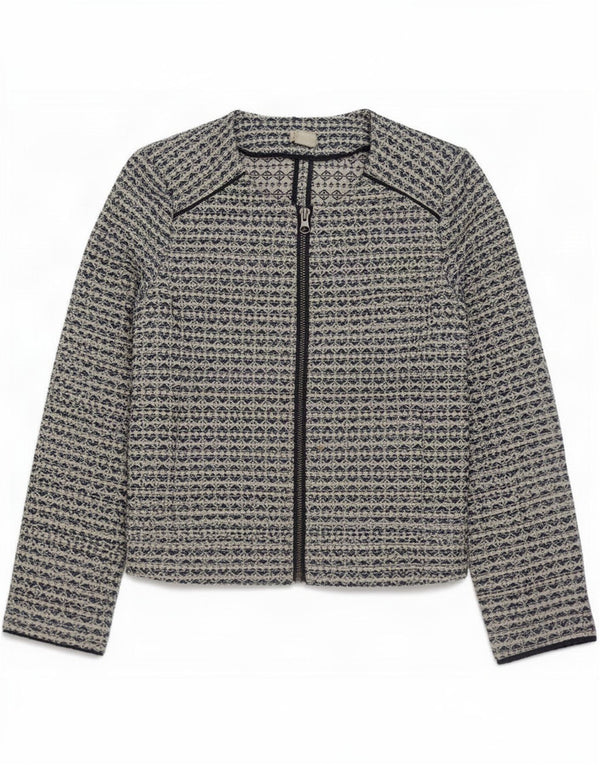 J. Crew Jaqueta Blazer Feminina com Zíper Completo Reino Unido 6 XS Poliéster Geométrico Cinza