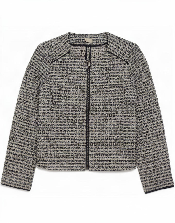 J. Crew Jaqueta Blazer Feminina com Zíper Completo Reino Unido 6 XS Poliéster Geométrico Cinza