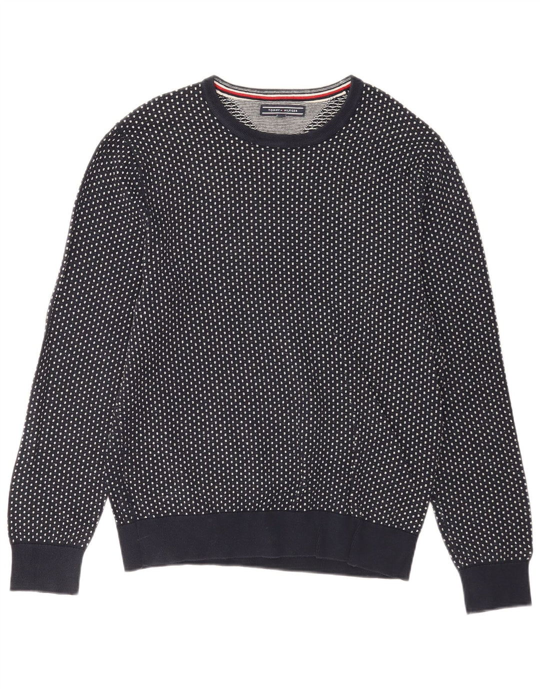 Tommy Hilfiger Suéter masculino com gola redonda, médio azul marinho manchado