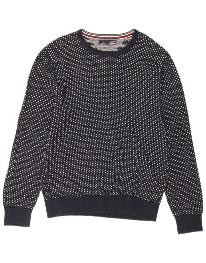 Tommy Hilfiger Suéter masculino com gola redonda, médio azul marinho manchado
