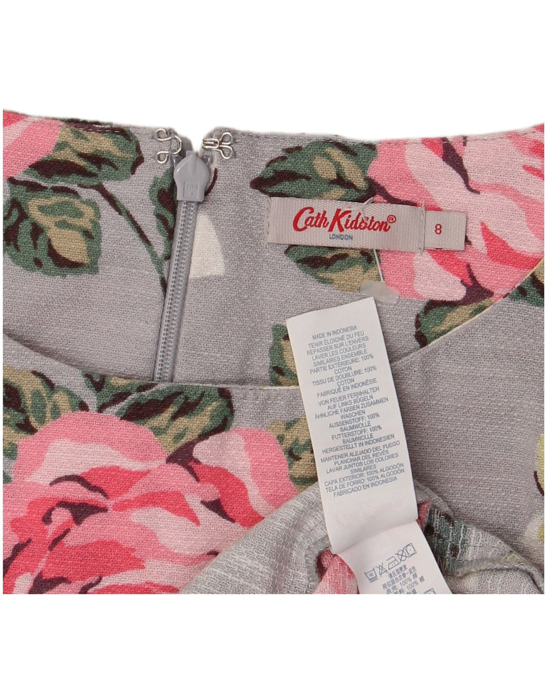 CATH KIDSTON Vestido feminino evasê Reino Unido 8 pequeno algodão floral cinza