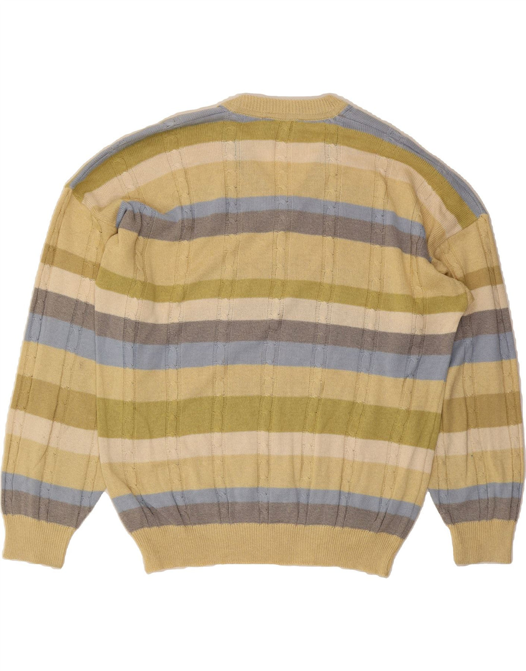 VINTAGE Mens V-Neck Jumper Sweater XL Khaki Striped Cotton Vintage Vintage and Second-Hand Vintage from Messina Hembry 