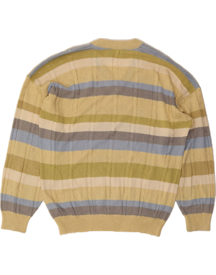 VINTAGE Mens V-Neck Jumper Sweater XL Khaki Striped Cotton Vintage Vintage and Second-Hand Vintage from Messina Hembry 