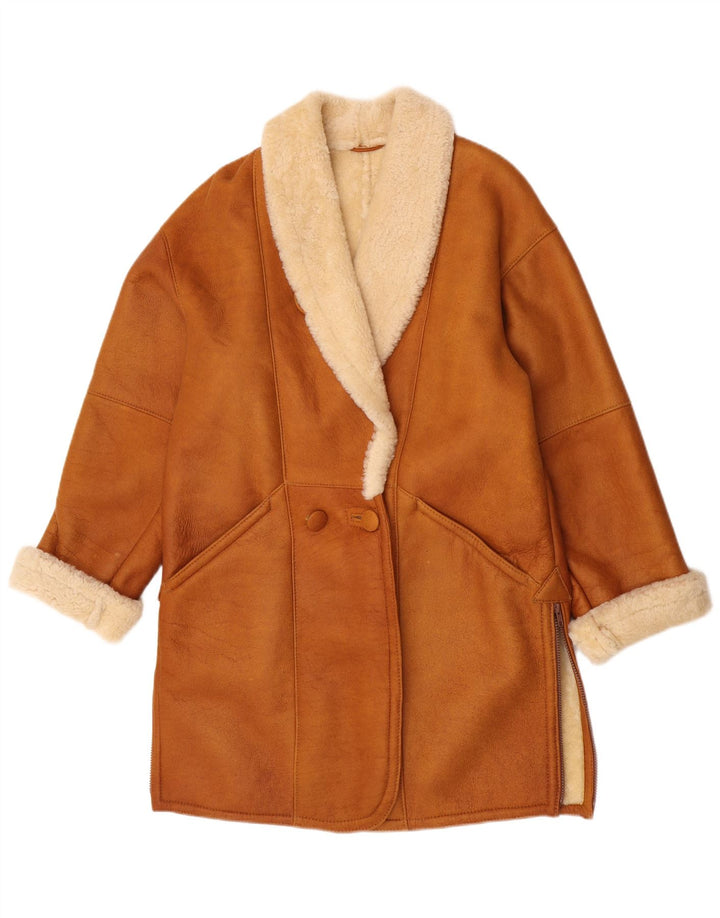 Casaco feminino vintage de shearling UK 14 marrom médio