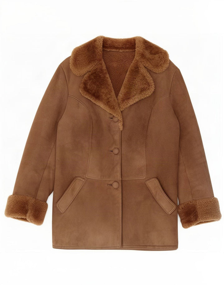 Jaqueta Shearling Feminina Vintage Reino Unido 14 Grande Marrom